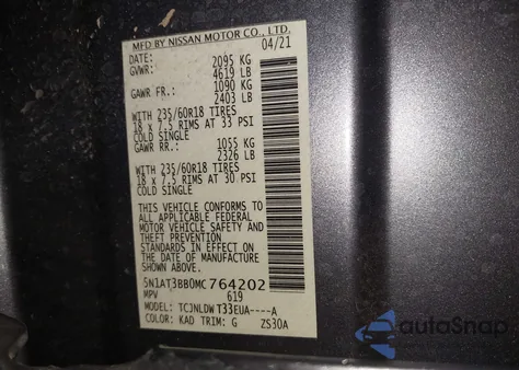 2021 Nissan Rogue Sv Intelligent Awd from USA, damaged, VIN 5N1AT3BB0MC764202